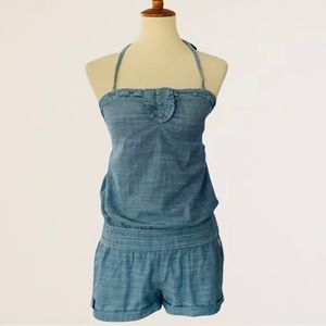 Abercrombie & Fitch Chambray Halter Shorts Romper